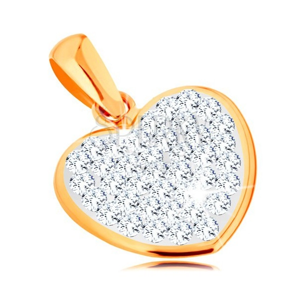 Medál 14K sárga aranyból - csillogó szív Swarovsi kristályokkal díszítve