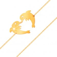 585 arany karkötő - szív körvonalat formázó két delfin, finom lánc
