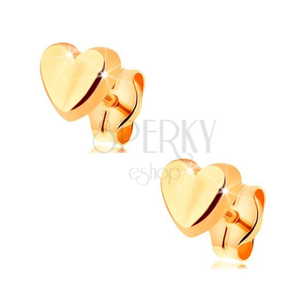 Fülbevaló sárga 14K aranyból - apró szív enyhén kidomborodó felülettel
