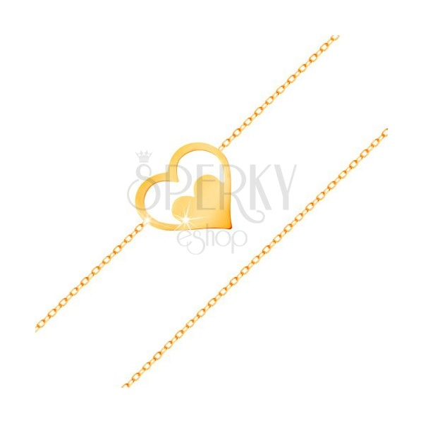Karkötő 14K sárga aranyból - szív körvonal szívecskével, vékony lánc