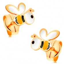 585 arany fülbevaló - színes fénymázas méhecske, stekkeres