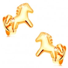 Fülbevaló 14K sárga aranyból - csillogó, ügető ló, stekkeres kapcsolás