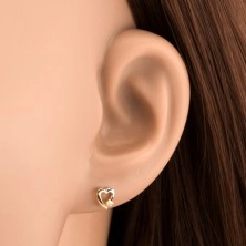Bedugós fülbevaló 14K aranyból - kétszínű szív körvonal apró cirkóniával
