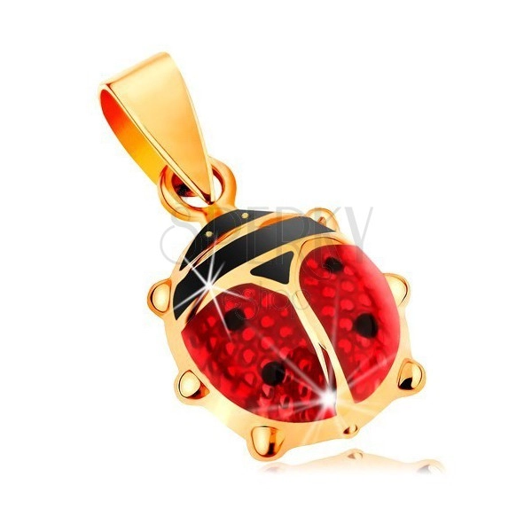 14K arany medál - nagyobb, kidomborodó katicabogár piros és fekete fénymázzal bevonva