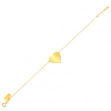 Karkötő 14K sárga aranyból - tükörfényes, lapos szív, csillogó, vékony lánc