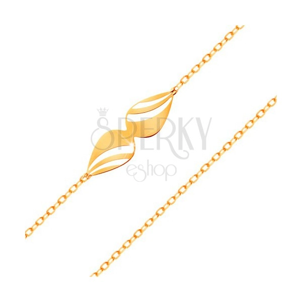 Karkötő 14K sárga aranyból - vékony lánc, masni kivágott könnycseppekből