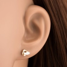 Bedugós fülbevaló 14K aranyból - kétszínű ívek és kerek, átlátszó cirkónia
