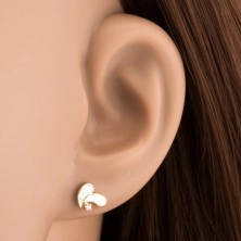 14k kombinált arany fülbevaló - hajlított könnycsepp, átlátszó cirkónia