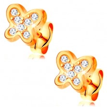 14K sárga arany fülbevaló - csillogó pillangó cirkóniákkal díszítve