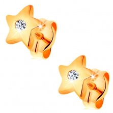 Fülbevaló 14K sárga aranyból - fényes csillag átlátszó középpel