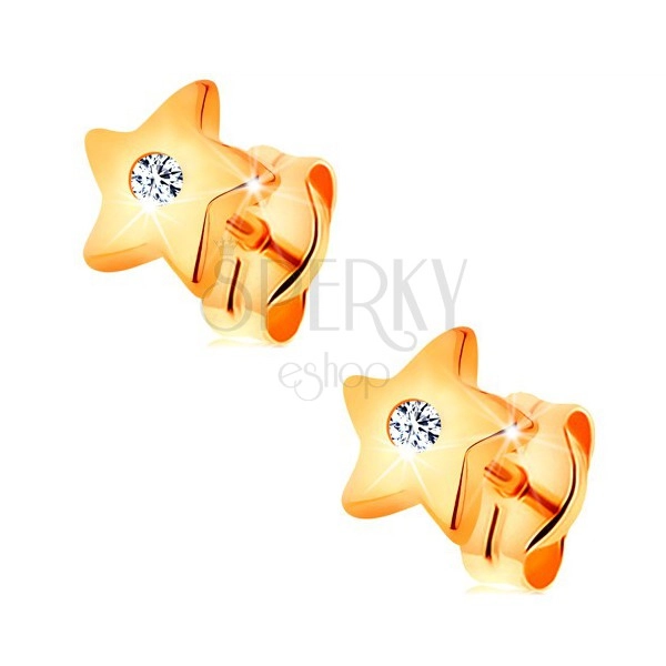 Fülbevaló 14K sárga aranyból - fényes csillag átlátszó középpel