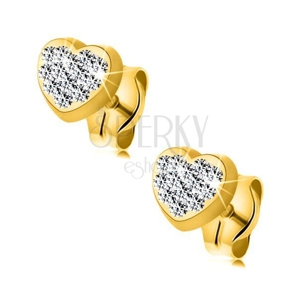 Bedugós fülbevaló 585 sárga aranyból - szív átlátszó Swarovski kristályokkal