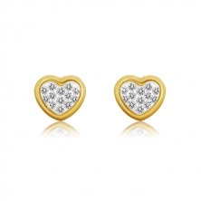 Bedugós fülbevaló 585 sárga aranyból - szív átlátszó Swarovski kristályokkal