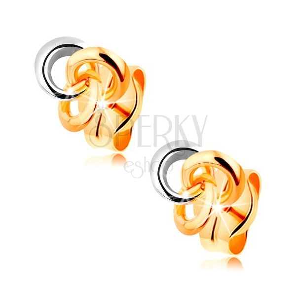 Fülbevaló 14K aranyból - három egybefonódó karika, kétszínű