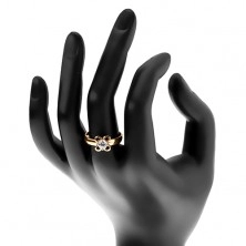 Gyűrű sebészeti acélból arany árnyalatban, virág átlátszó cirkóniával
