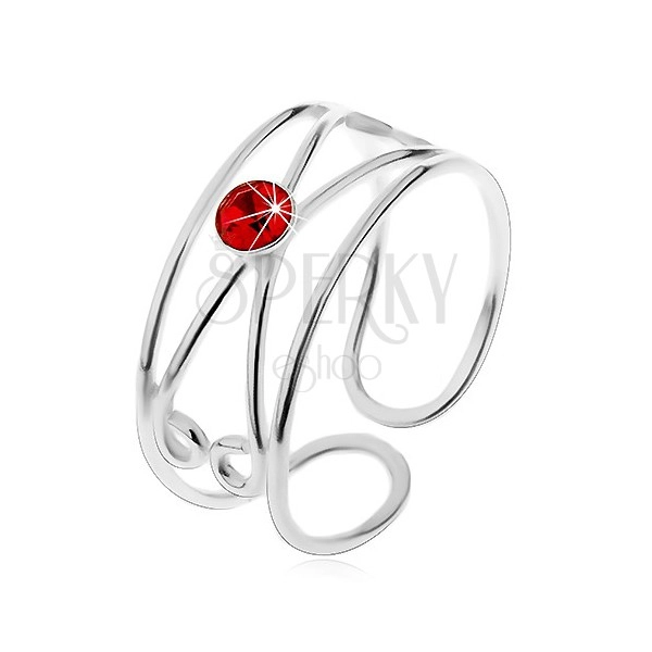925 ezüst gyűrű - kerek piros cirkónia, dupla hurok, állítható