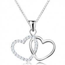 925 ezüst nyaklánc, vékony lánc, összekapcsolt szív körvonalak, átlátszó cirkóniák