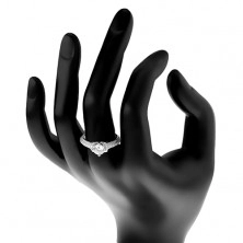 925 ezüst gyűrű, kerek átlátszó cirkónia, átlátszó cirkóniás szárak