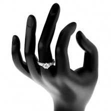 Eljegyzési gyűrű - 925 ezüst, csillogó kerek cirkónia, ívek, csillogó szárak