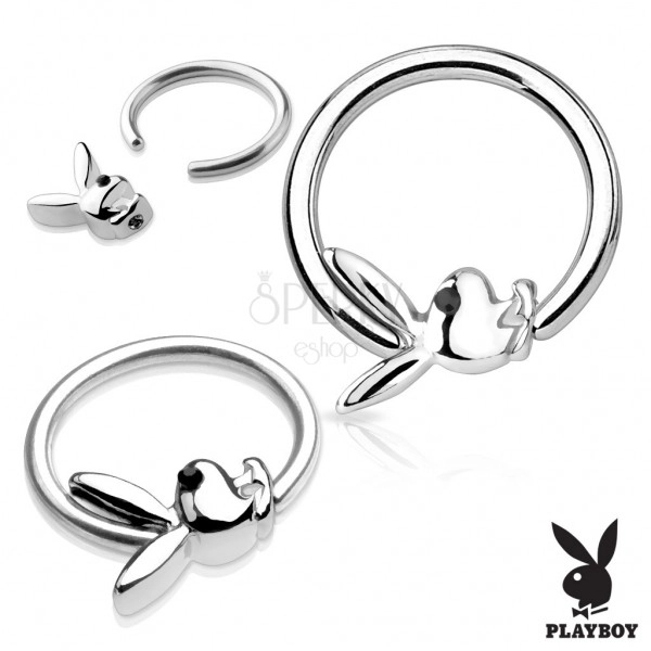 Piercing karika sebészeti acélból ezüst színben Playboy nyuszival