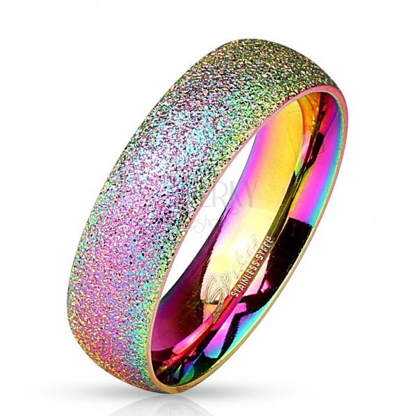 Szivárvány színű gyűrű 316L acélból csillogó felülettel, 6 mm