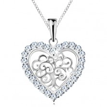 925 ezüst nyakék, életfa szív alakú szegélyben, átlátszó cirkóniák