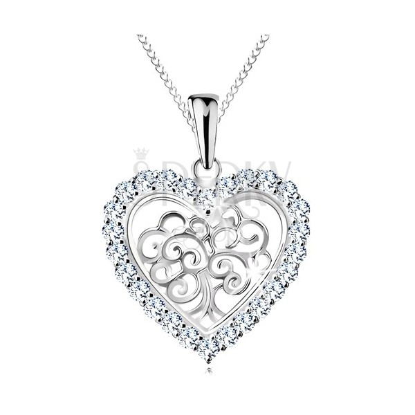 925 ezüst nyakék, életfa szív alakú szegélyben, átlátszó cirkóniák