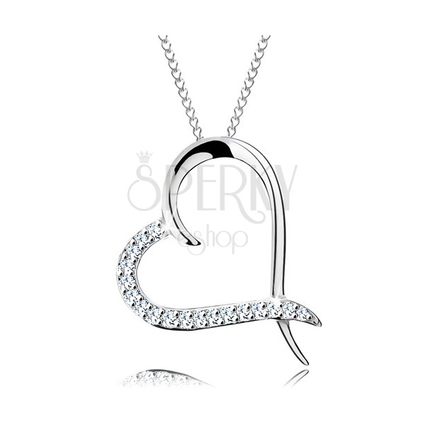 925 ezüst nyaklánc, lánc és szív körvonal cirkóniás féllel