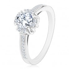 Eljegyzési gyűrű - 925 ezüst, csillogó átlátszó cirkónia, apró cirkónia párok