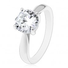 Eljegyzési gyűrű - 925 ezüst, fényes lekerekített szárak, nagy átlátszó cirkónia