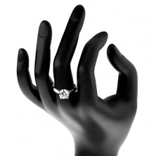 Eljegyzési gyűrű - 925 ezüst, fényes lekerekített szárak, nagy átlátszó cirkónia
