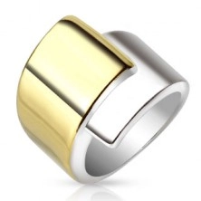 Acél gyűrű, széles egymást fedő szárak arany és ezüst színben