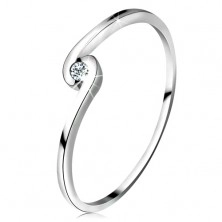 14K fehér arany gyűrű - kerek átlátszó gyémánt hajlított szárak között