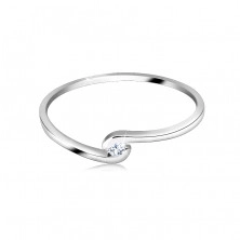 14K fehér arany gyűrű - kerek átlátszó gyémánt hajlított szárak között