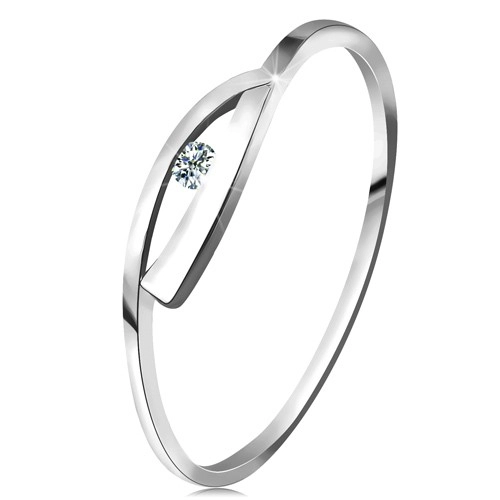 Gyűrű fehér 585 aranyból csillogó gyémánttal, fényes hullámos szárak - Nagyság: 52