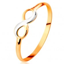 585 arany gyűrű - két színű végtelen szimbólum, vékony sima szárak