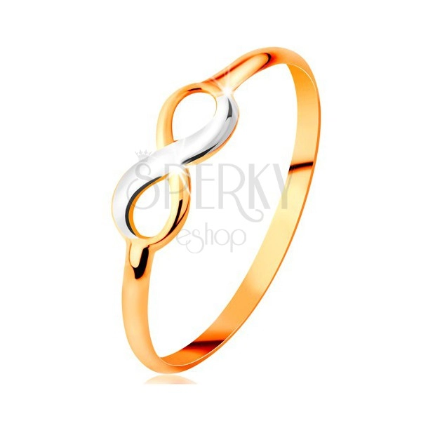 585 arany gyűrű - két színű végtelen szimbólum, vékony sima szárak