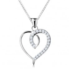 925 ezüst nyaklánc, aszimmetrikus szív körvonal csillogó féllel