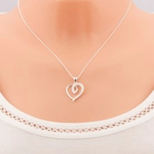 925 ezüst nyaklánc, aszimmetrikus szív körvonal csillogó féllel