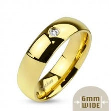 316L sebészeti acél gyűrű, arany szín, átlátszó cirkónia, fényes sima felszín, 6 mm