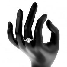 Eljegyzési gyűrű - 925 ezüst, átlátszó szív, csillogó körvonal és szárak