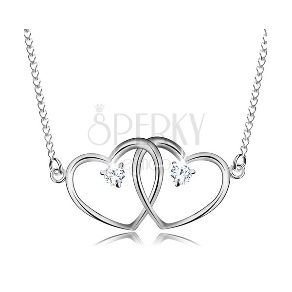 925 ezüst nyaklánc, vékony csillogó lánc és két összekapcsolt szív körvonal