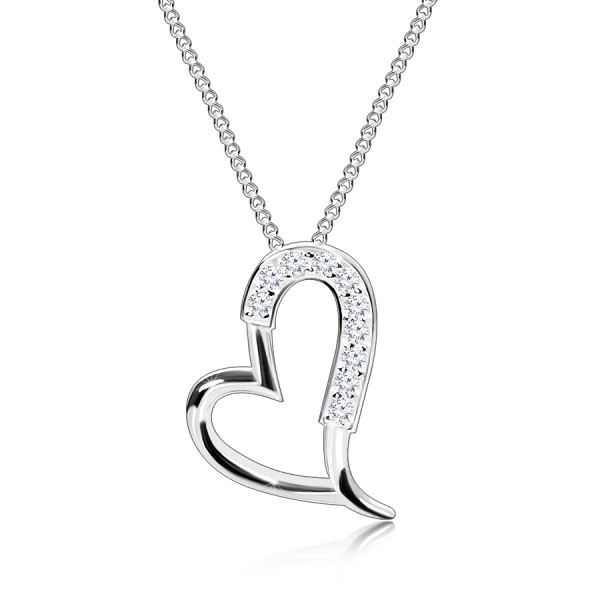 925 ezüst nyaklánc - csillogó aszimmetrikus szív körvonal, vékony lánc