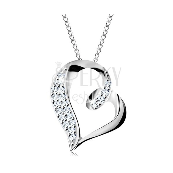925 ezüst nyaklánc, aszimmetrikus szív körvonal hurokkal és cirkóniákkal