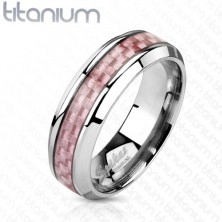 Titánium gyűrű ezüst színben, középső sáv rózsaszín anyagból, 6 mm