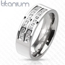 Titánium gyűrű ezüst árnyalatban átlátszó cirkóniás vonalakkal, 8 mm