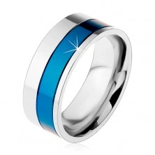 Gyűrű sebészeti acélból, kék és ezüst színű sávok, 8 mm