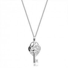 Nyaklánc 925 ezüstből, lánc, szív és kulcs alakú medál, átlátszó kövek