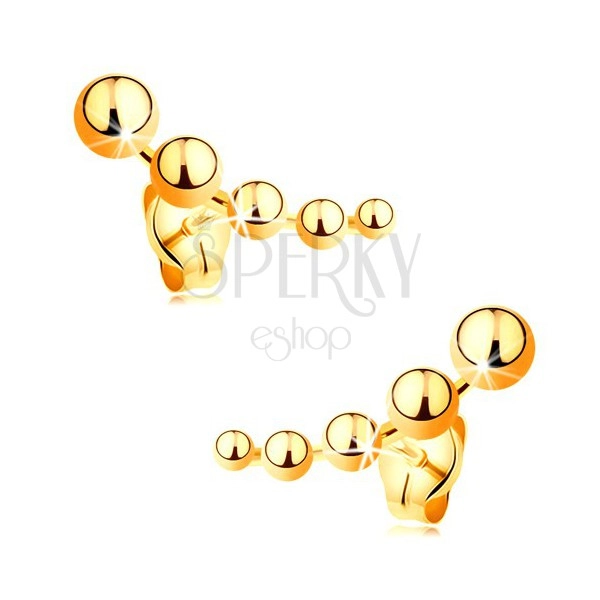 Beszúrós fülbevaló sárga 585 aranyból - kisebbedő golyók