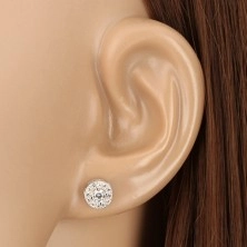 925 ezüst fülbevaló, csillogó kerek cirkónia átlátszó szegéllyel, stekkerek, 7 mm